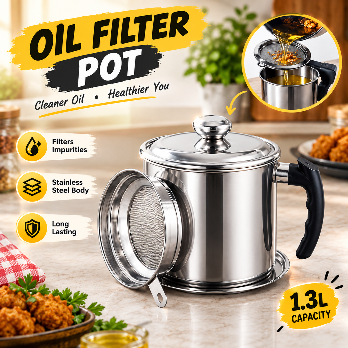 2-in-1 Oil Filter & Storage Container – 1.4L